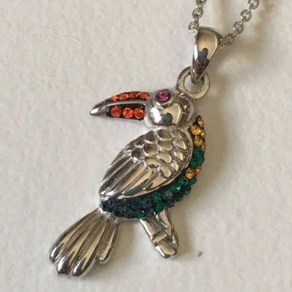 NEW Silver CZ Toucan Necklace