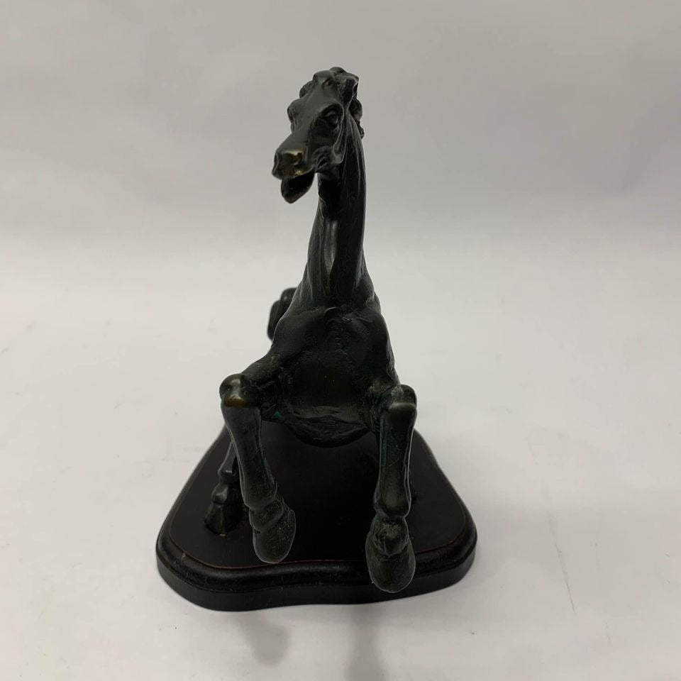 Metal Horse 3D Statue Figurine on Wood Base