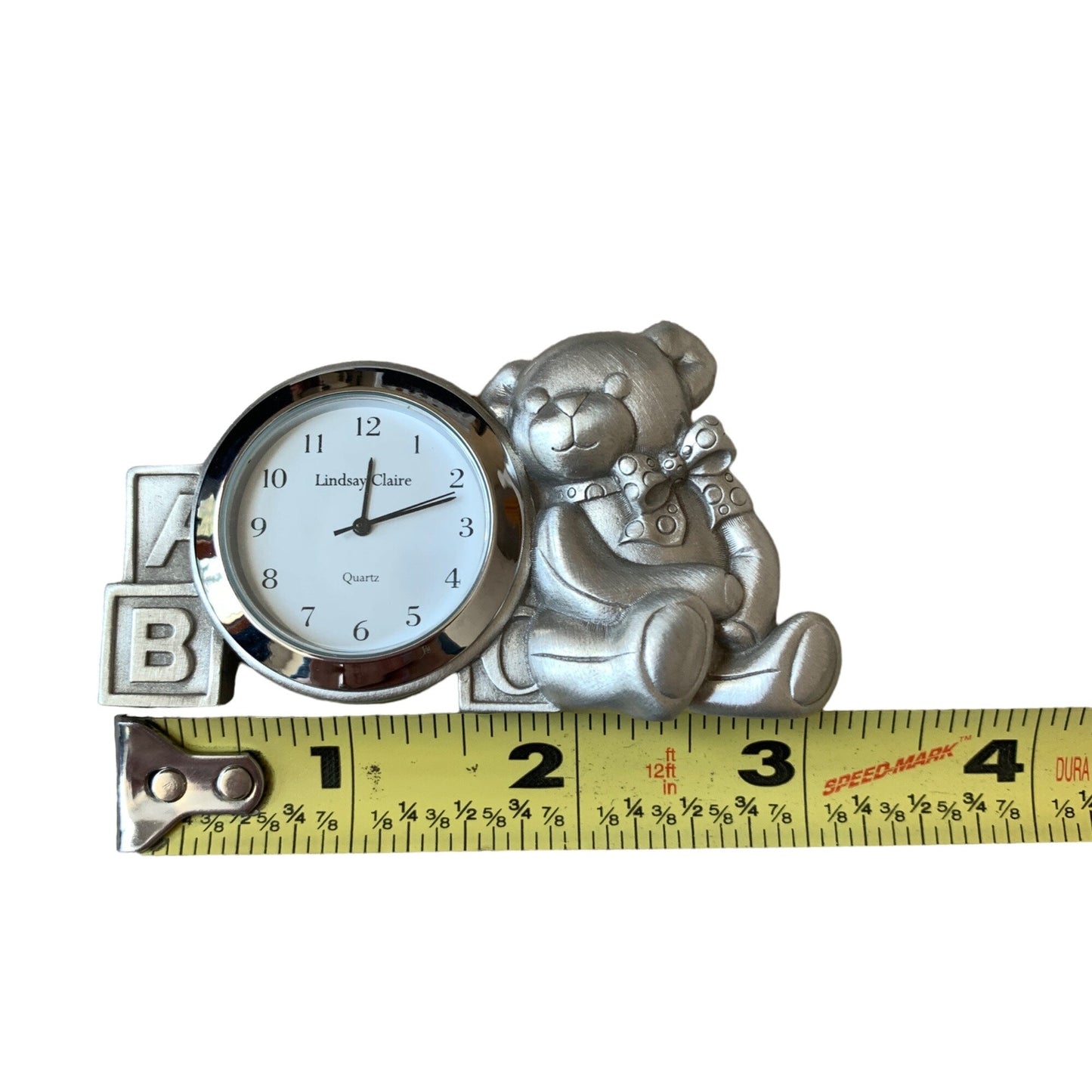 Lindsay Claire Fine Pewter Bear Small Clock UNTESTED