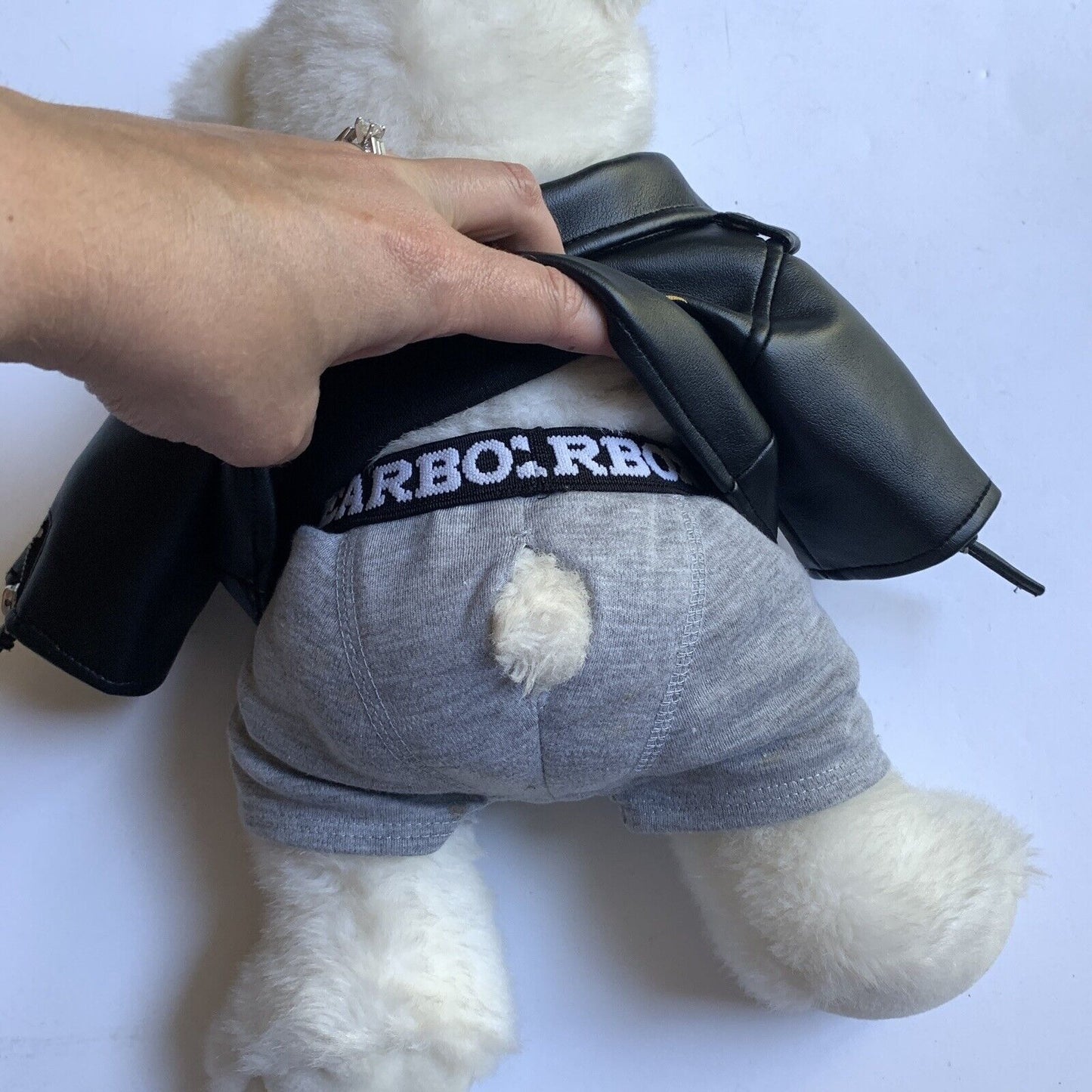 Build A Bear White Bear with Black Harley Jacket
