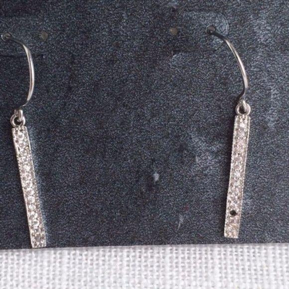 NEW Silver CZ Long Bar Dangle Earrings