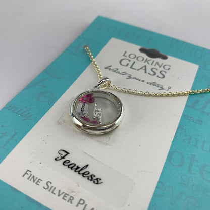 Looking Glass Silver Plate Fearless Necklace Heart