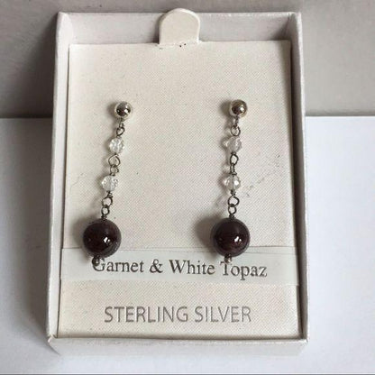 NEW Sterling Silver Garnet White Quartz Earrings