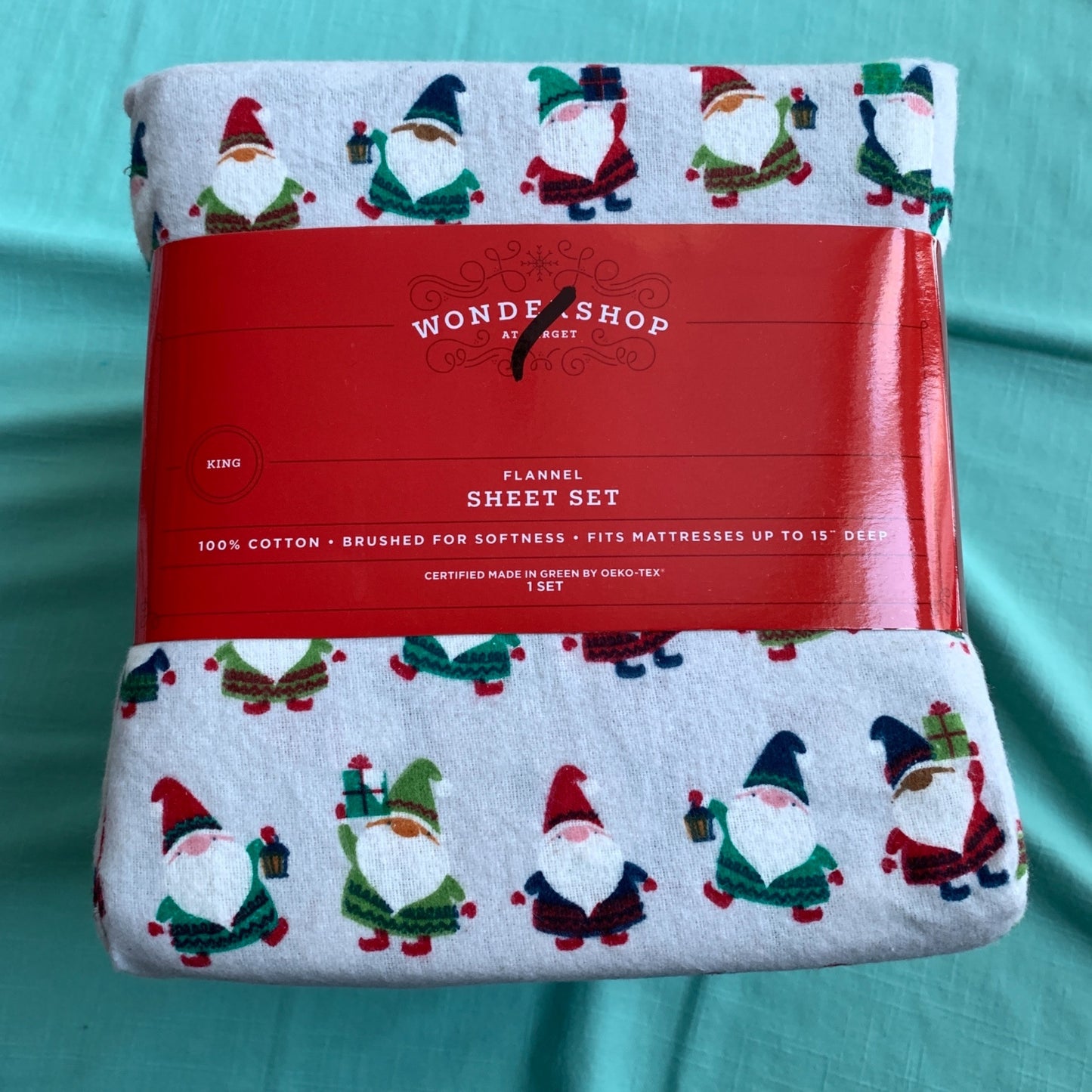 Wondershop Holiday Gnomes Flannel Sheets Set King NEW