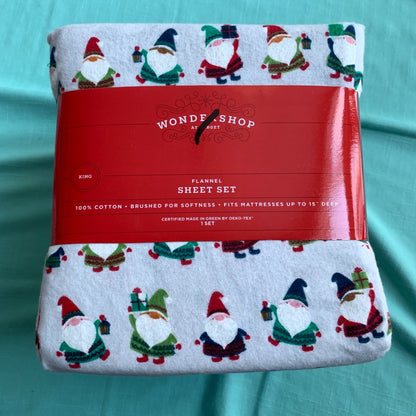 Wondershop Holiday Gnomes Flannel Sheets Set King NEW