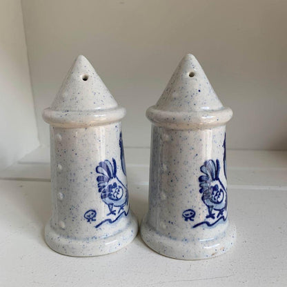 Blue & White Chicken Salt & Pepper Shakers Pair