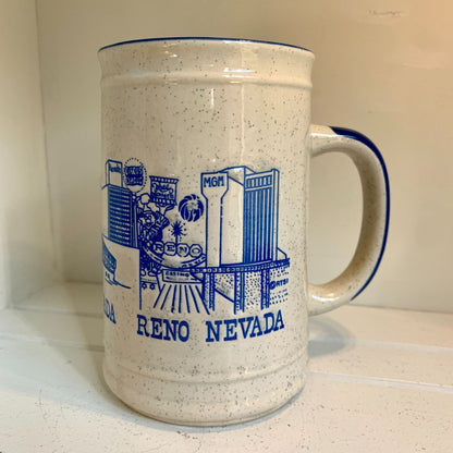 Vintage Reno Nevada Blue Speckled Tall Coffee Beer Mug