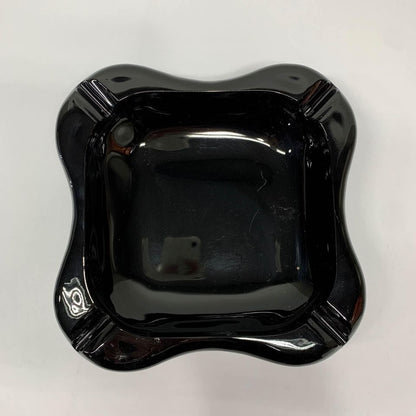 Vintage Black Solid Glass Large Ashtray 9” MCM