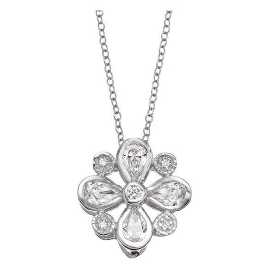 NEW Sterling Silver Flower CZ Necklace