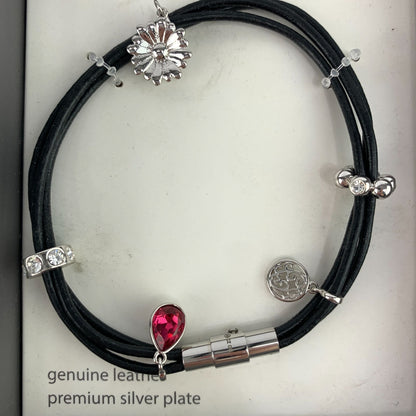 New Silver Genuine Leather Flower Bracelet