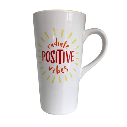 Caribou Coffee Travel Mug Radiate Positive Vibes 2017 16oz White Yellow