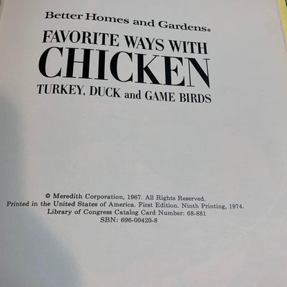 1974 Better Homes & Gardens Favorite Ways with Chicken Turkey, Duck and Game Birds Cook Book