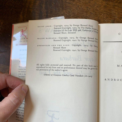 1952 Modern Library Bernard Shaw’s Saint Joan Major Barbara Androcles and the Lion book