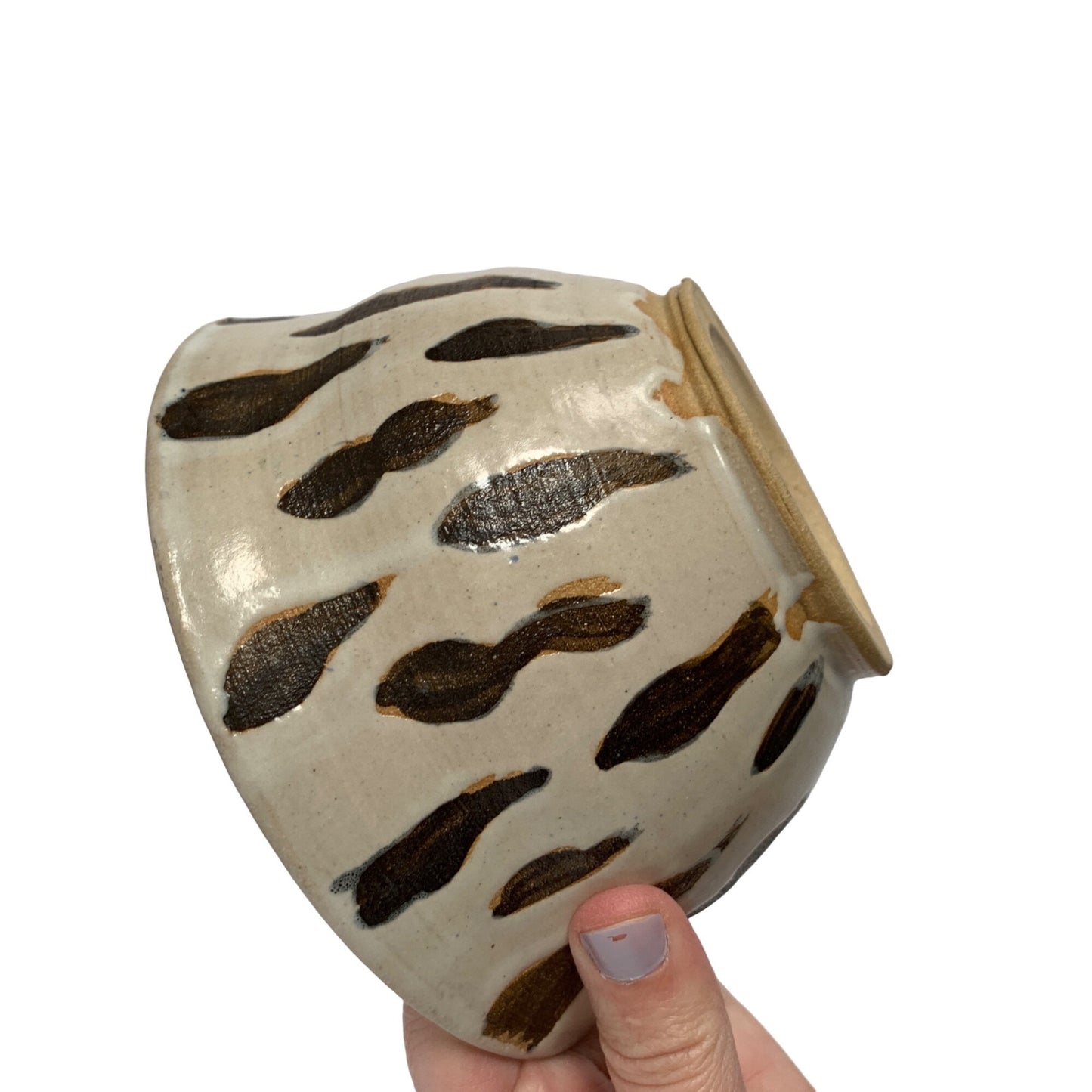 Amateur Pottery Small Bowl Striped Glazed