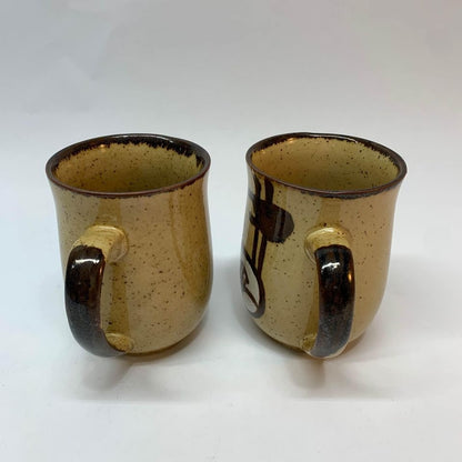 Vintage Brown Speckled Painted Coffee Mugs Pair of 2