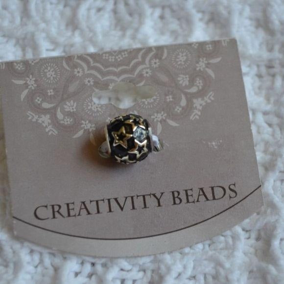Creativity Beads Black Star Bead Charm Silver New