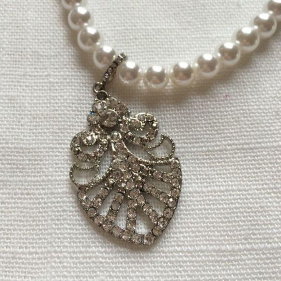 NEW Glass CZ Faux Pearl Necklace Bridal
