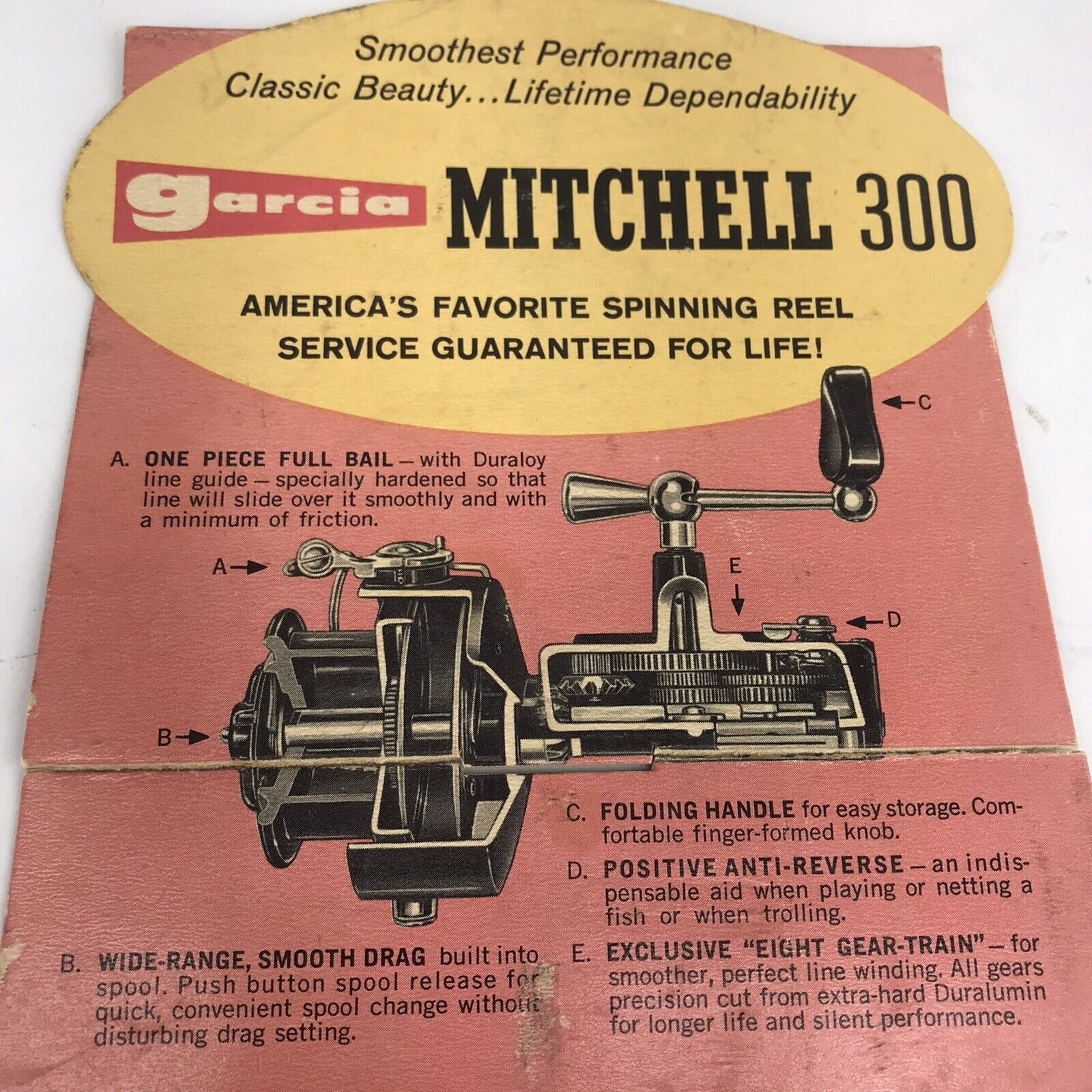 Vintage Garcia Mitchell 300 Reel Cardboard Advertisement