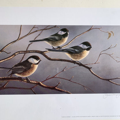 SIGNED Vintage Print: Three’s A Crowd by James Meger 1989 NOS, SEALED! Chickadee