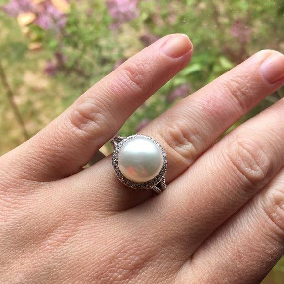New Sterling Silver 1/4 Carat T.W. Pearl Ring