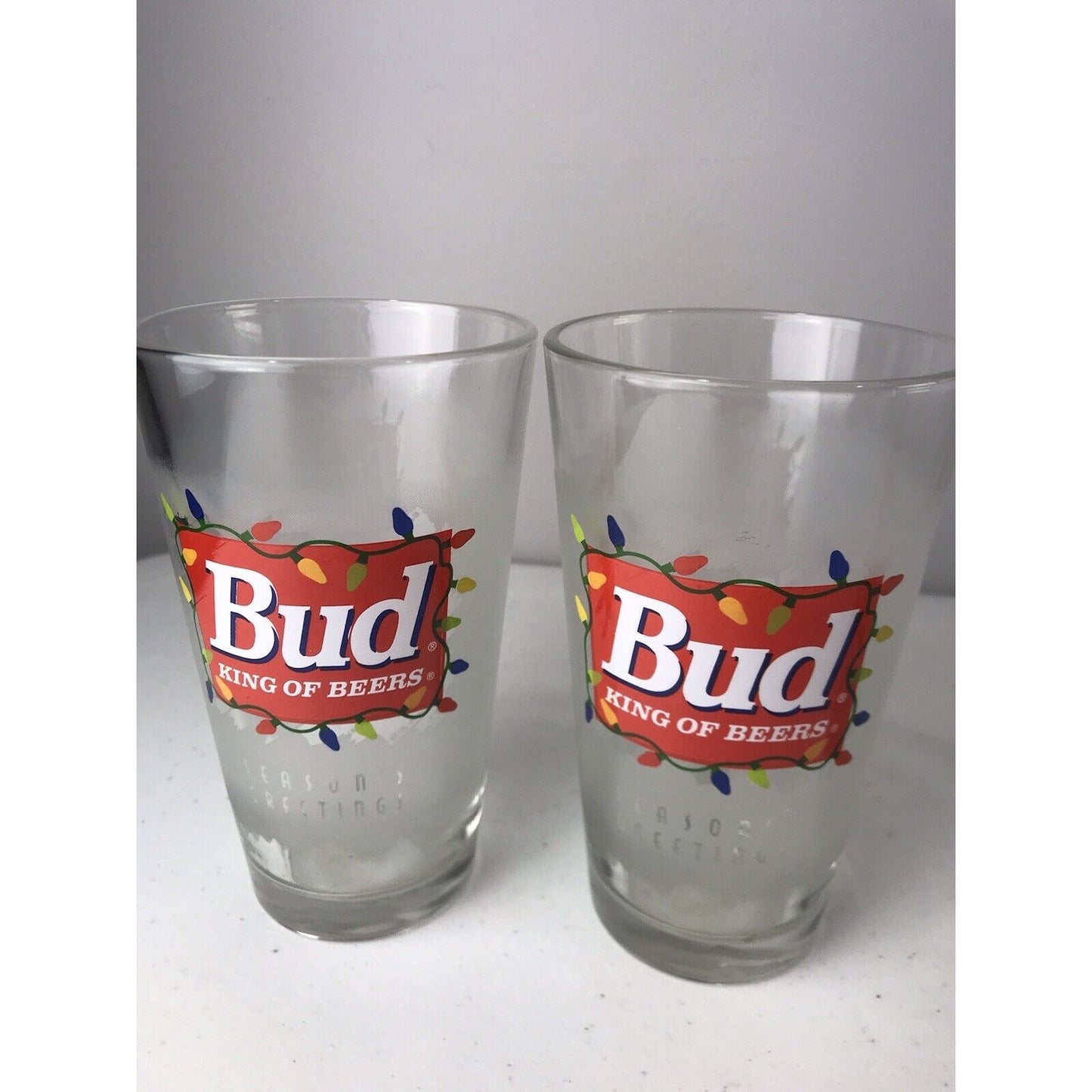 Set Of 6 Budweiser Seasons Greetings Bud King Of Beers & Bud Light Glasses