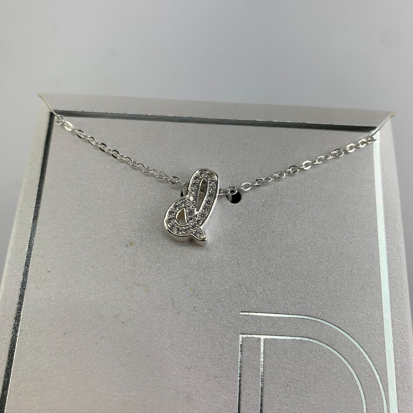 Silver-Plated CZ Initial “D” Pendant Necklace New