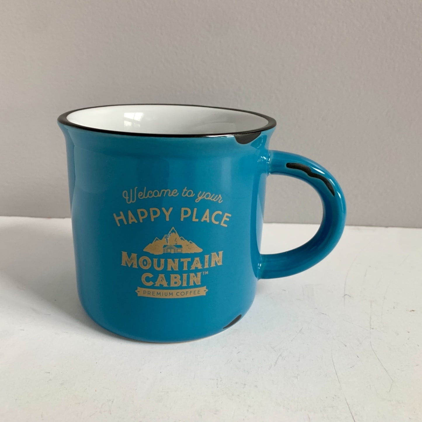 Mountain Cabin Coffee Happy Place Teal Ceramic Mug