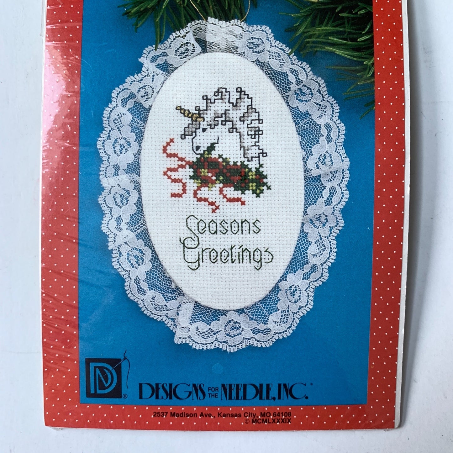 DESIGNS FROM THE NEEDLE CHRISTMAS LACE ORNAMENT CROSS STITCH KIT "UNICORN"