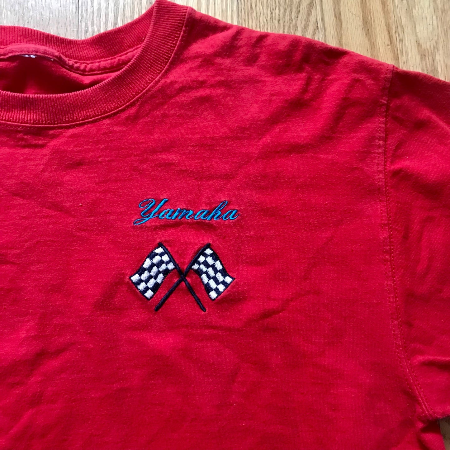 Vintage Yamaha Checkered Flags Racing T-Shirt Long-Sleeve Red