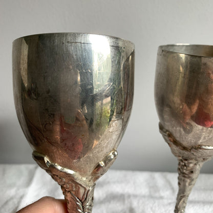 Godinger Vintage Silver Grape Wine Chalice Goblets Pair of 2 Engraved