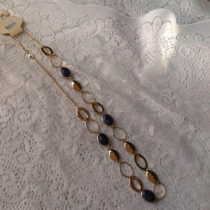 NEW Blue Stone & Gold Long Chain Necklace