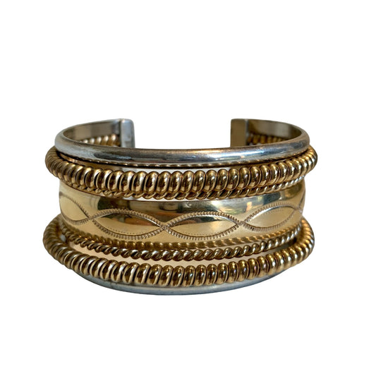 Tahe Native American Vintage Sterling and Gold Filled Bracelet  65 grams