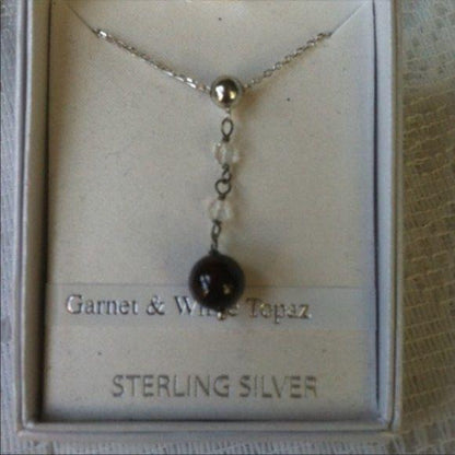 NEW Sterling Silver Garnet & White Topaz Necklace