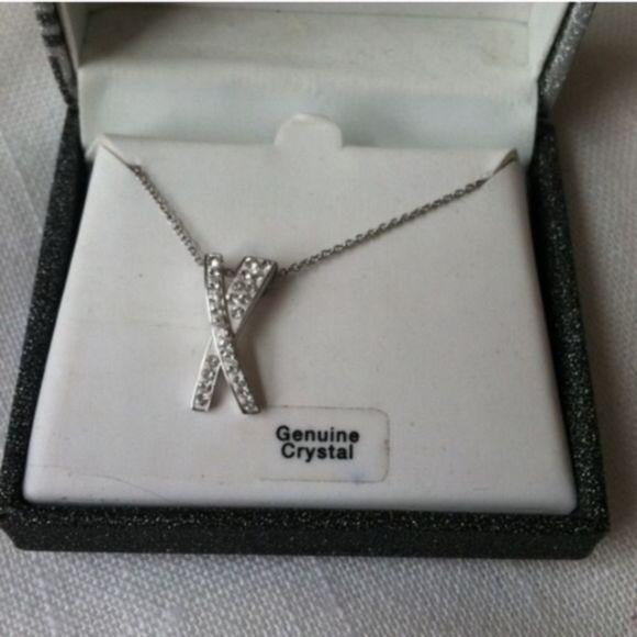 NEW Silver Plate CZ Crystal X Necklace