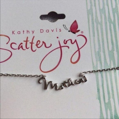 Kathy Davis Mother Script Necklace Silver Plate