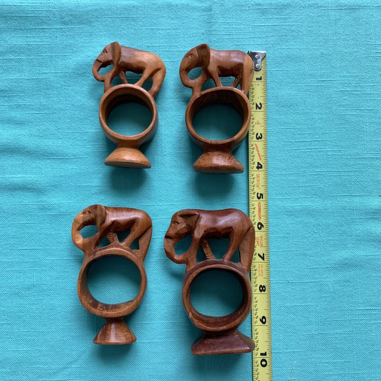 Vintage Handcarved Wooden Elephant Napkin Rings Set of 4