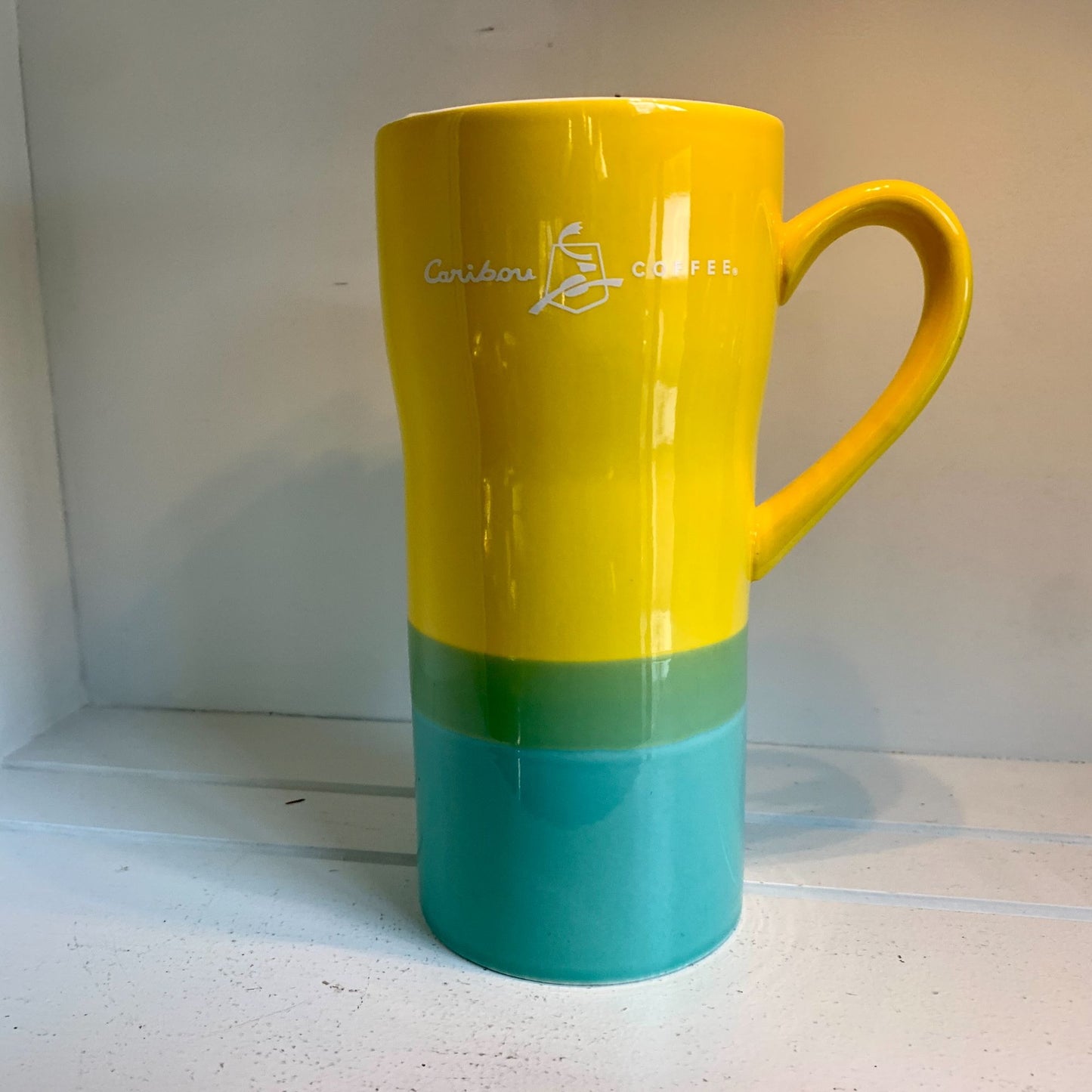 Caribou Coffee 2016 Yellow Teal Travel Mug with Lid