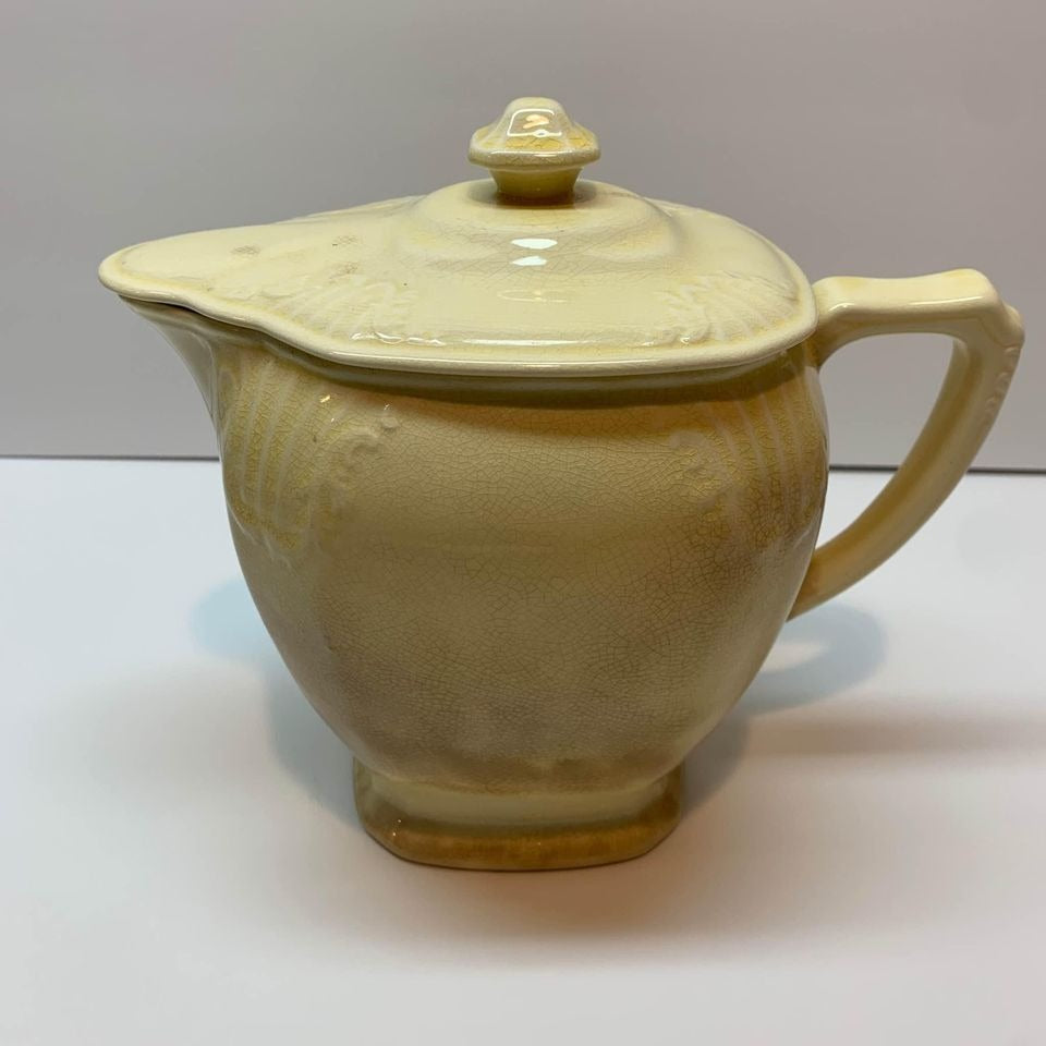 1932 Vintage Crown Potteries Company Yellow Lidded Pitcher