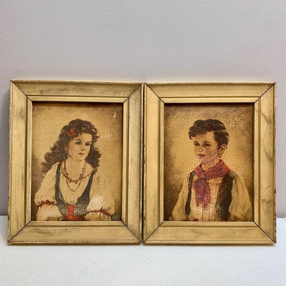 Vintage Boy & Girl Framed Prints Pair of 2