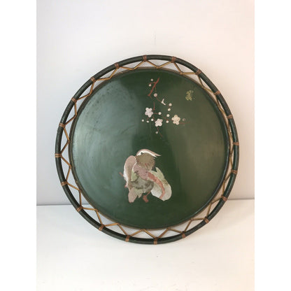 Vintage Asian Style Tray Basket Japanese? Chinese? Bird Home Decor Green