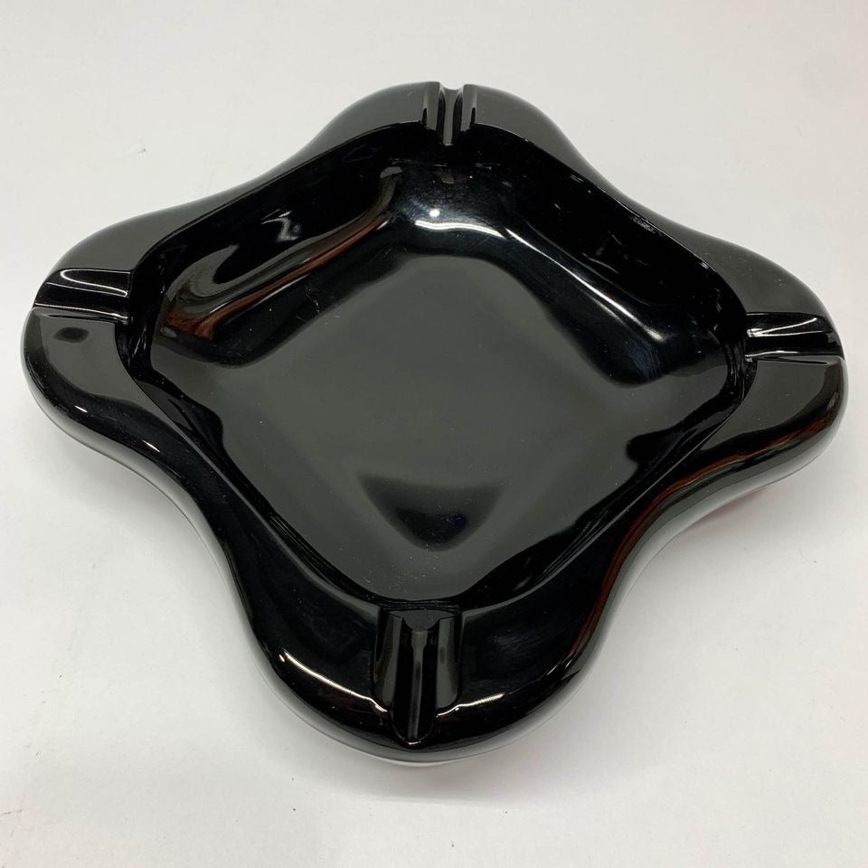 Vintage Black Solid Glass Large Ashtray 9” MCM