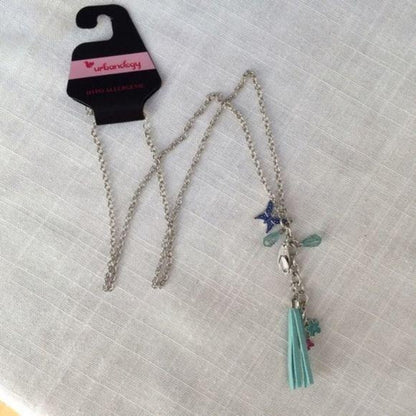 NEW Teal & Blue Faux Leather Fringe Long Necklace