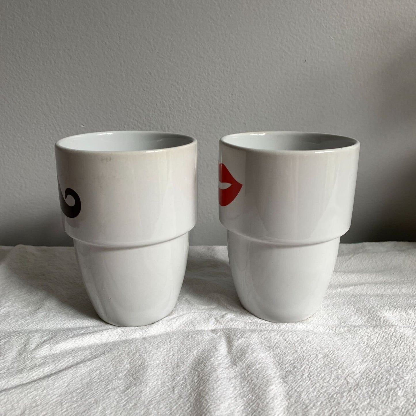 Caribou Coffee His and Hers Mustache Lips Coffee Mugs Pair of 2
