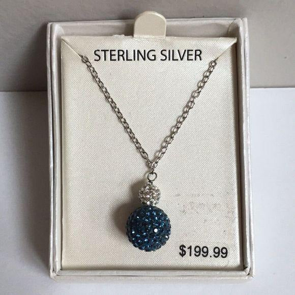 New Sterling Silver Blue Crystal Necklace