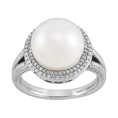 New Sterling Silver 1/4 Carat T.W. Pearl Ring