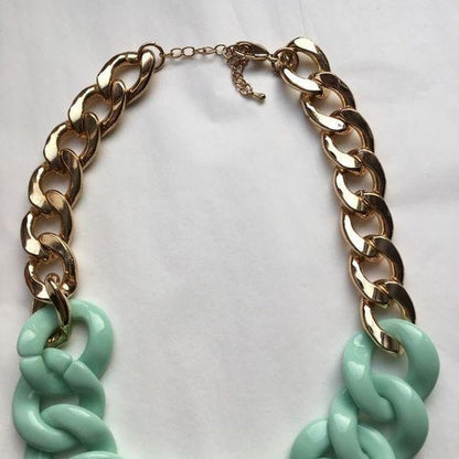 Vintage | Chunky Teal & Gold Metal Necklace