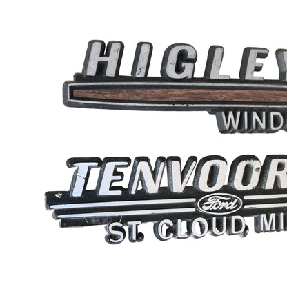 Lot 2 Vintage MN Dealership Emblems Tenvoorde Ford St Cloud & Higley’s Windom
