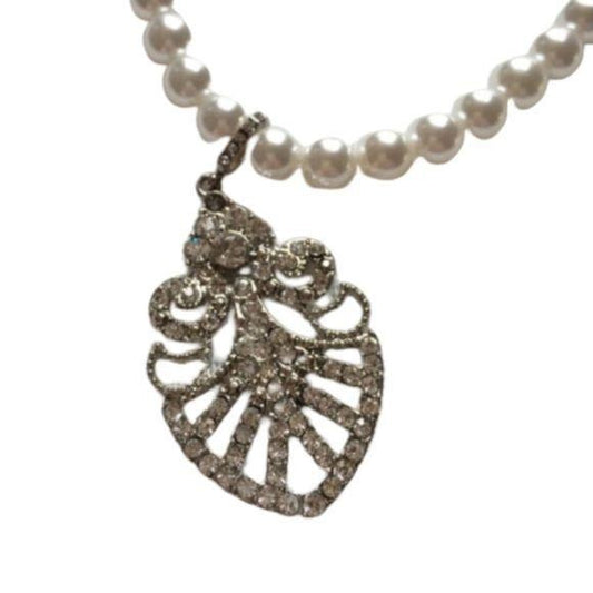 NEW Glass CZ Faux Pearl Necklace Bridal