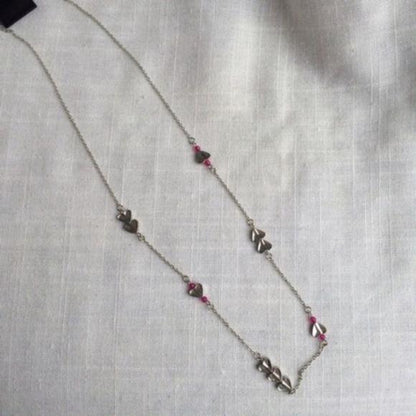 NEW Silver & Pink Hearts Long Necklace
