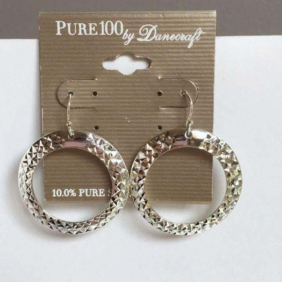 New 10.0% Pure Silver Textured Hoop Earring